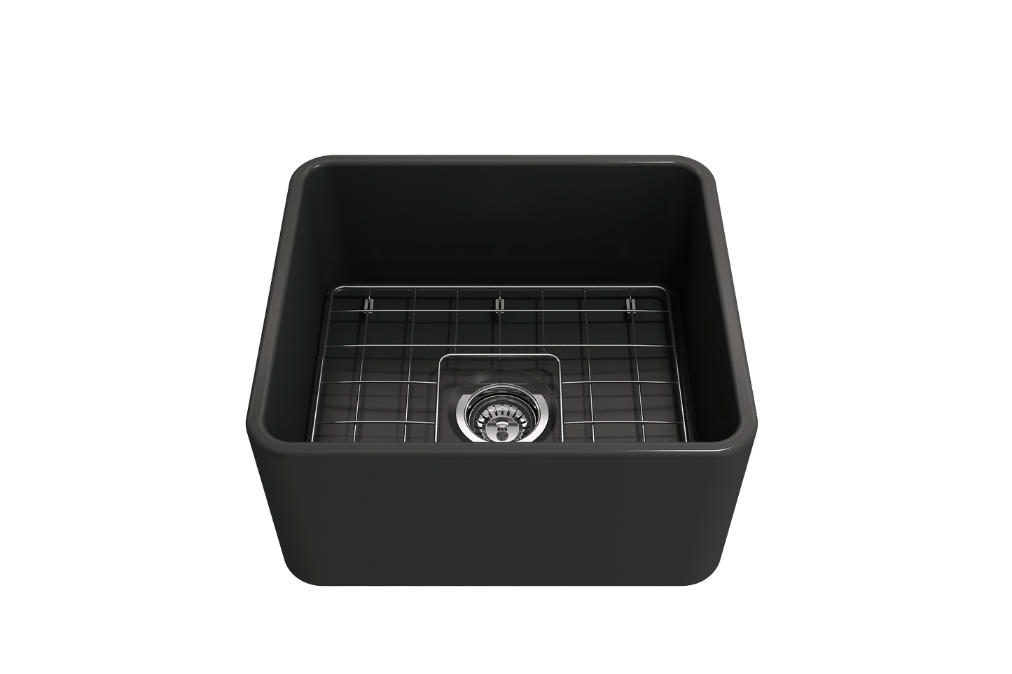 BOCCHI CLASSICO 20" Fireclay Farmhouse Single Bowl Kitchen Sink with Protective Bottom Grid and Strainer