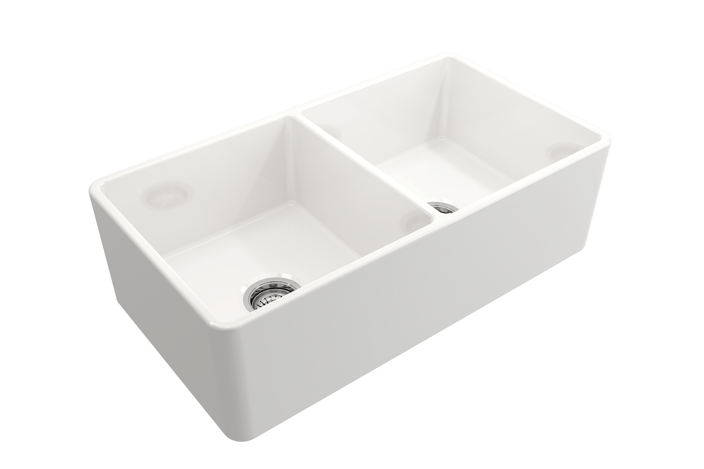 BOCCHI CLASSICO 33" Fireclay Traditional Farmhouse Double Bowl Kitchen Sink with Protective Bottom Grid and Strainer