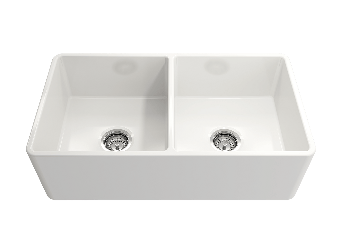 BOCCHI CLASSICO 33" Fireclay Traditional Farmhouse Double Bowl Kitchen Sink with Protective Bottom Grid and Strainer