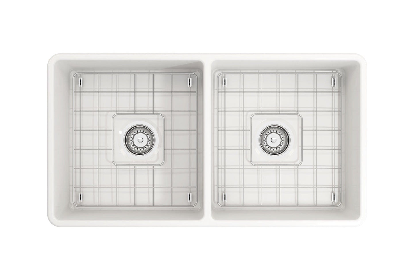 BOCCHI CLASSICO 33" Fireclay Kitchen Sink with Protective Bottom Grids and Strainers with Livenza 2.0 Faucet