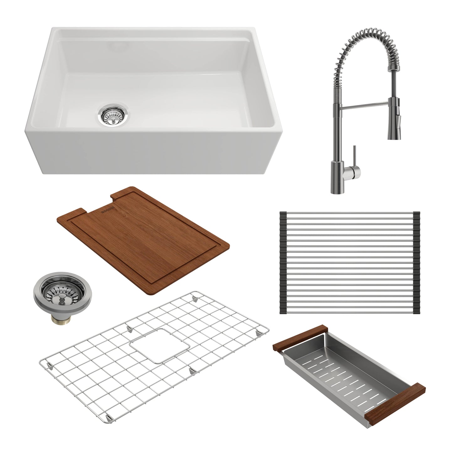 BOCCHI CONTEMPO 30" Fireclay Kitchen Sink with Integrated Work Station & Accessories with Livenza 2.0 Faucet