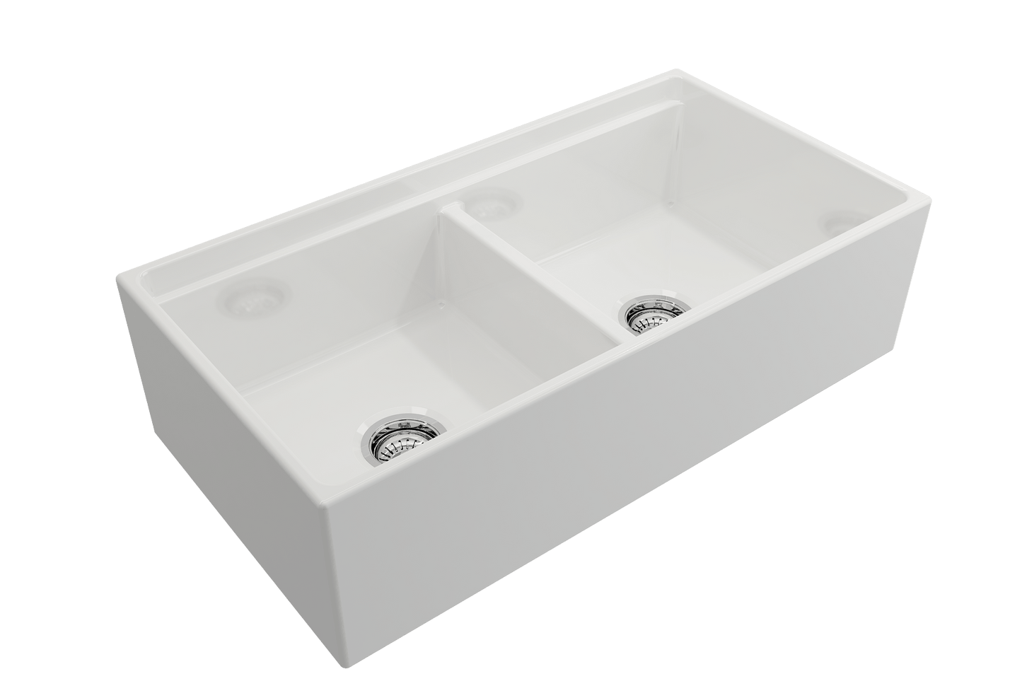 BOCCHI CONTEMPO 36" Step Rim Fireclay Farmhouse Double Bowl Kitchen Sink with Protective Bottom Grid and Strainer