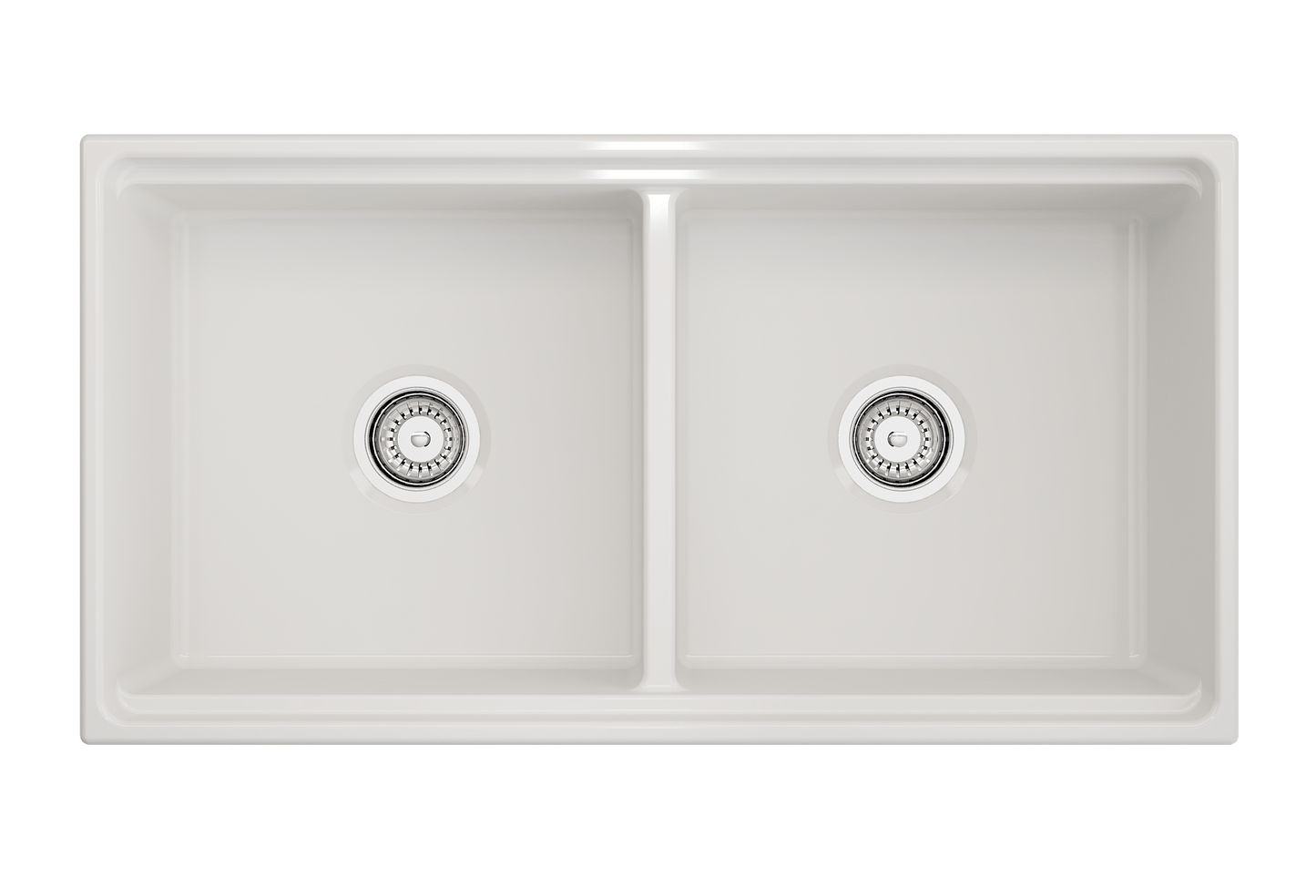 BOCCHI CONTEMPO 36" Step Rim Fireclay Farmhouse Double Bowl Kitchen Sink with Protective Bottom Grid and Strainer