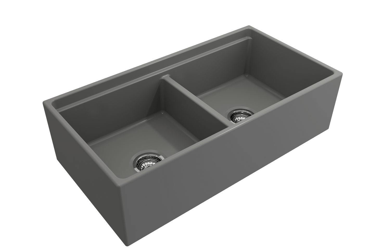 BOCCHI CONTEMPO 36" Step Rim Fireclay Farmhouse Double Bowl Kitchen Sink with Protective Bottom Grid and Strainer