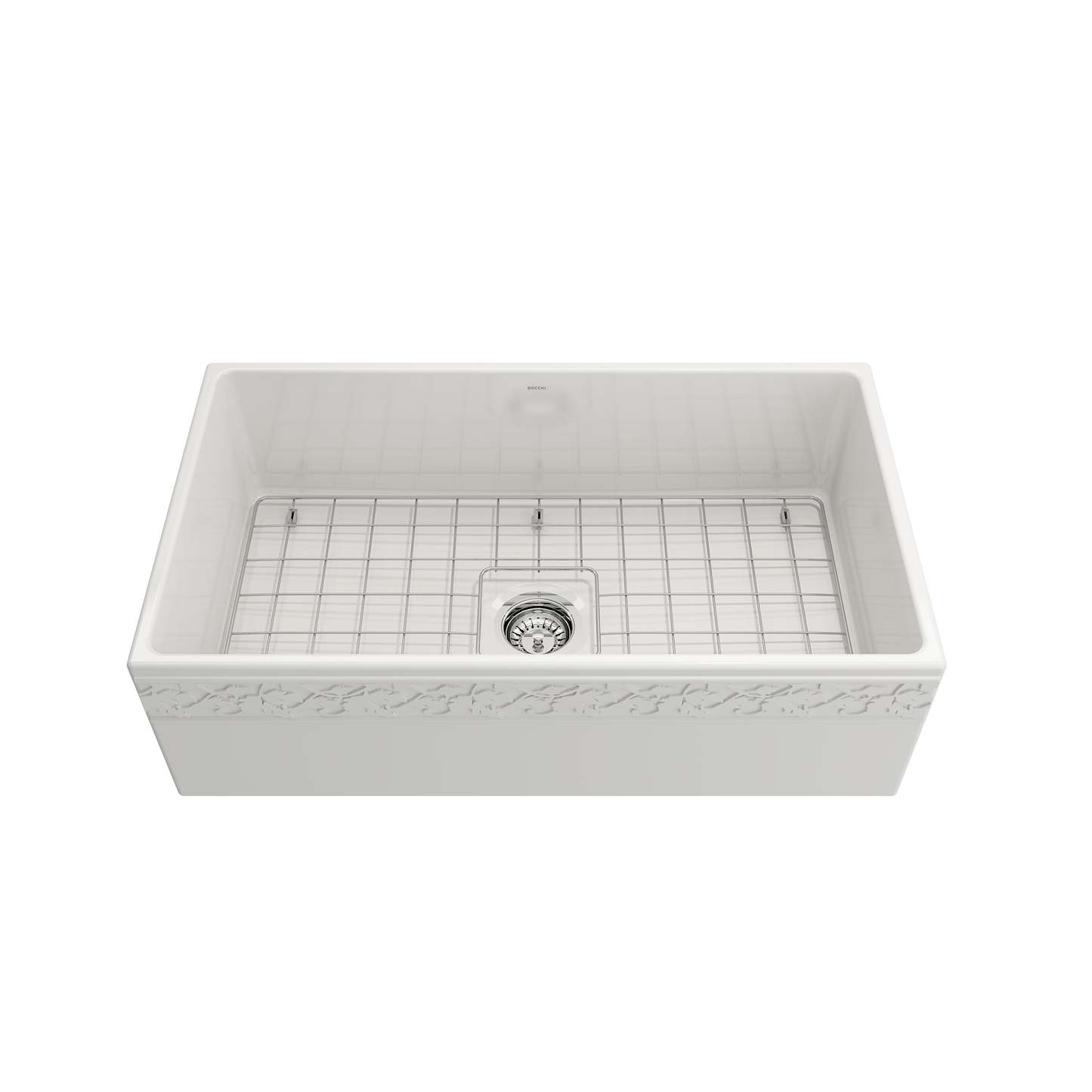 BOCCHI VIGNETO 33" Fireclay Farmhouse Single Bowl Kitchen Sink with Protective Bottom Grid and Strainer