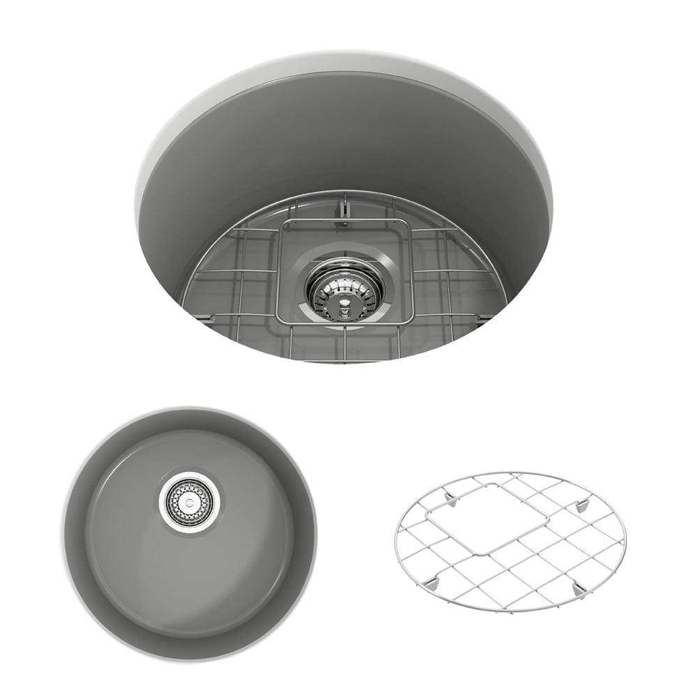 BOCCHI SOTTO 18.5" Fireclay Modern Undermount Single Bowl Kitchen Sink with Protective Bottom Grid and Strainer