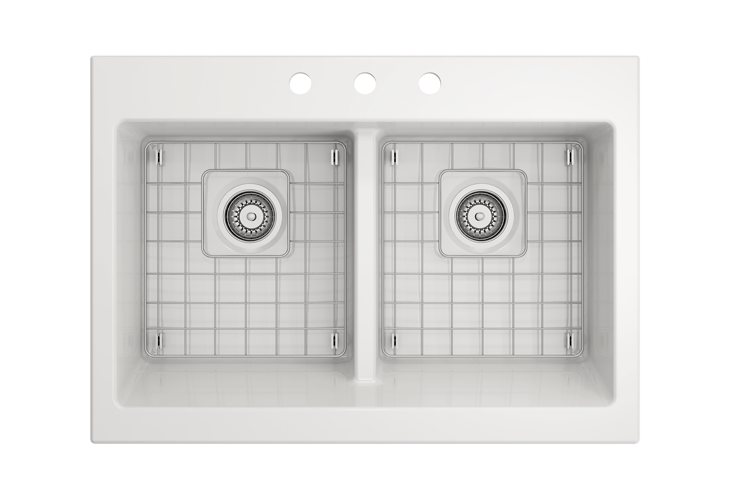 BOCCHI NUOVA Farmhouse Short Apron Front Fireclay 34" Double Bowl Kitchen Sink