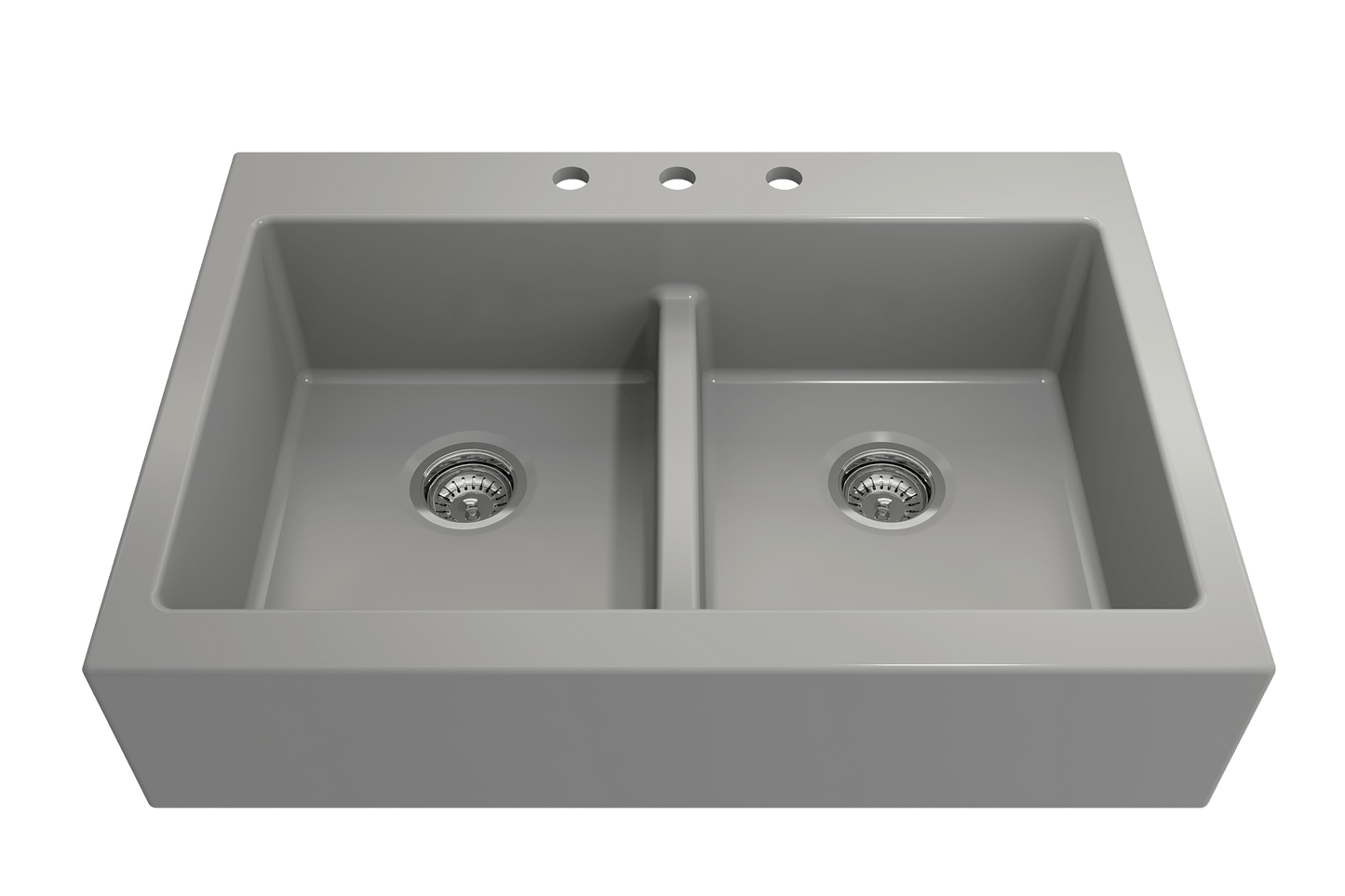 BOCCHI NUOVA Farmhouse Short Apron Front Fireclay 34" Double Bowl Kitchen Sink