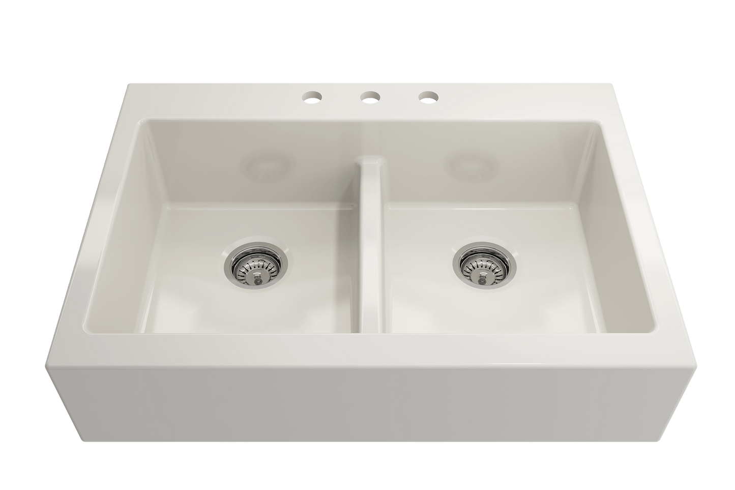 BOCCHI NUOVA Farmhouse Short Apron Front Fireclay 34" Double Bowl Kitchen Sink