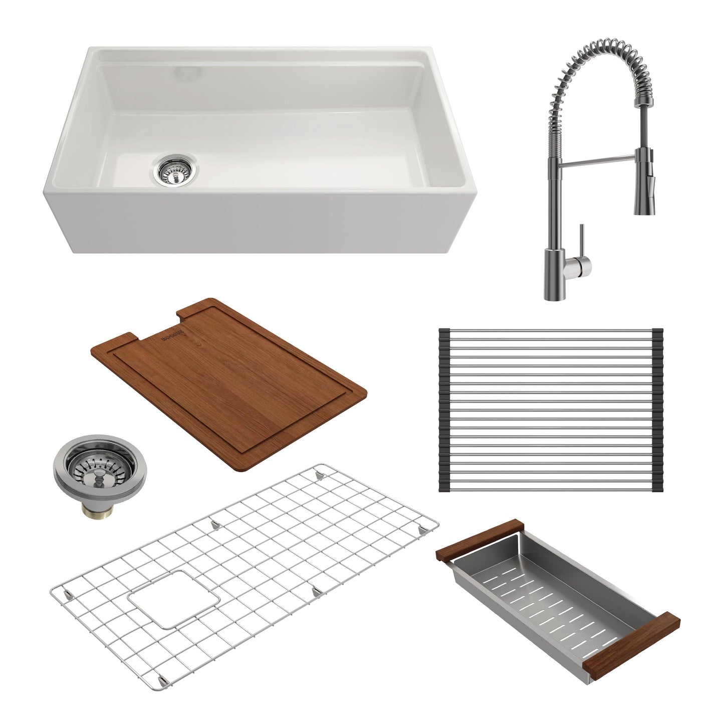 BOCCHI CONTEMPO 36" Fireclay Kitchen Sink with Integrated Work Station & Accessories with Livenza 2.0 Faucet