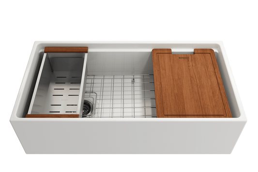 BOCCHI CONTEMPO 36" Fireclay Kitchen Sink with Integrated Work Station & Accessories with Livenza 2.0 Faucet