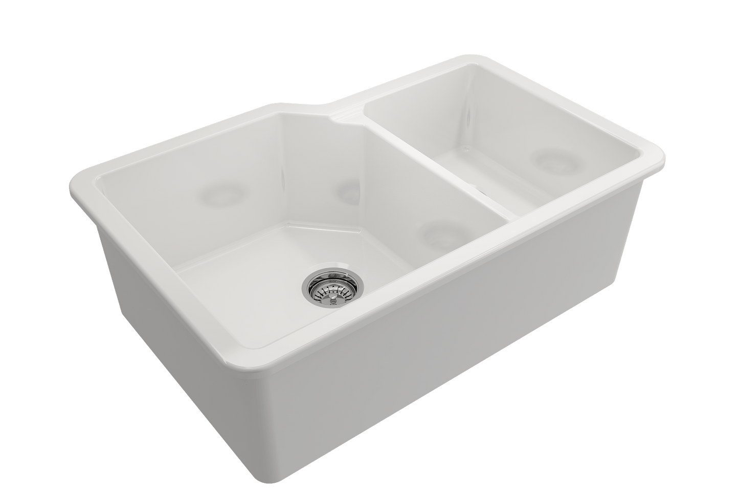 Bocchi SOTTO 33" Fireclay Double Bowl Kitchen Sink with Protective Bottom Grid and Strainer