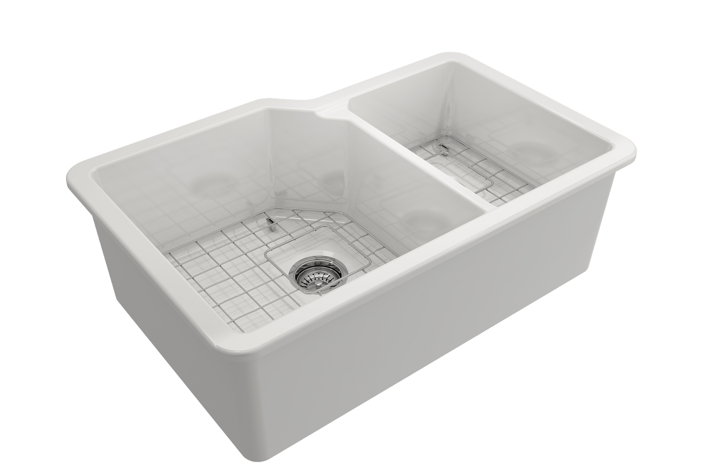 Bocchi SOTTO 33" Fireclay Double Bowl Kitchen Sink with Protective Bottom Grid and Strainer