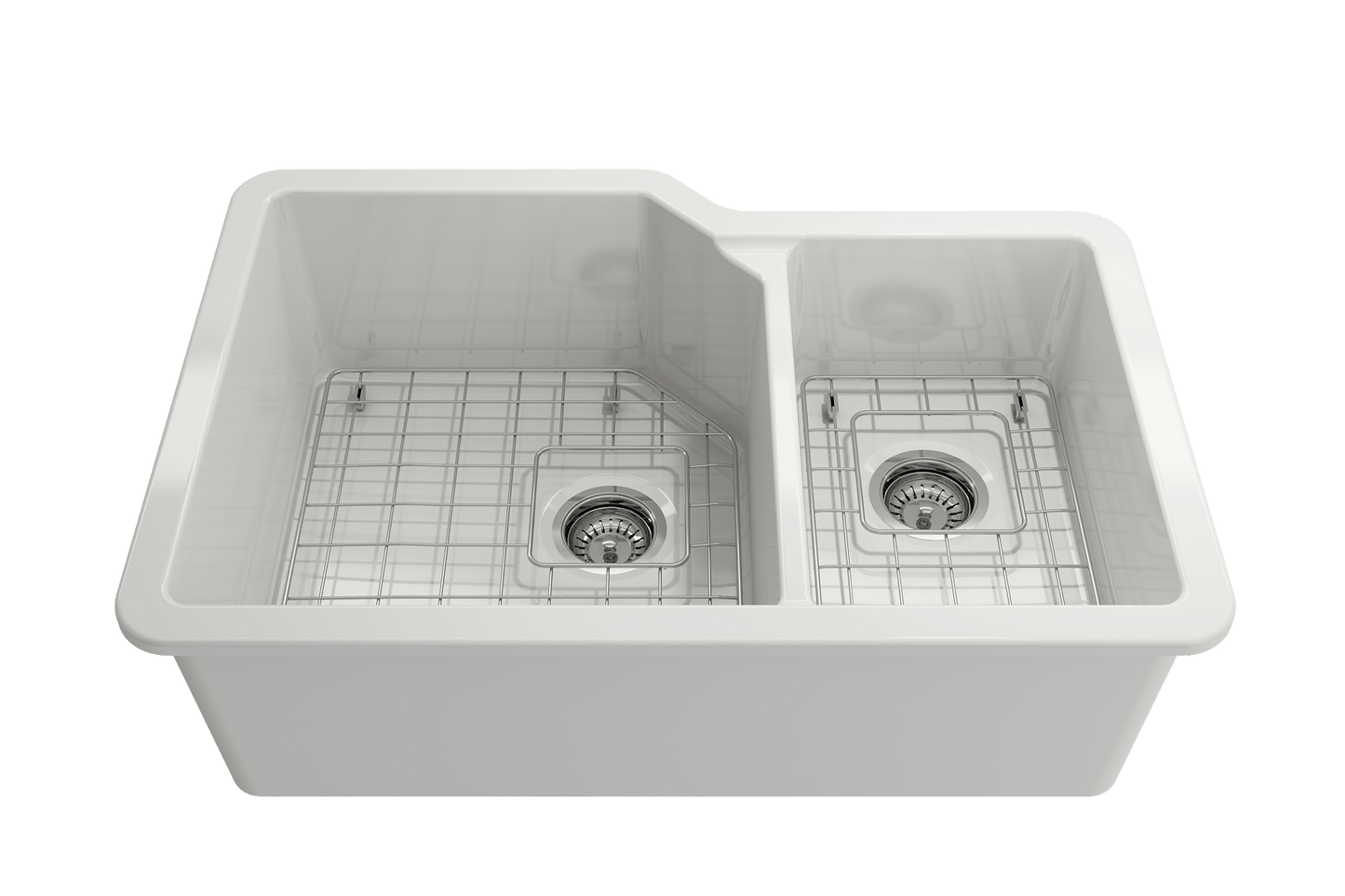 Bocchi SOTTO 33" Fireclay Double Bowl Kitchen Sink with Protective Bottom Grid and Strainer