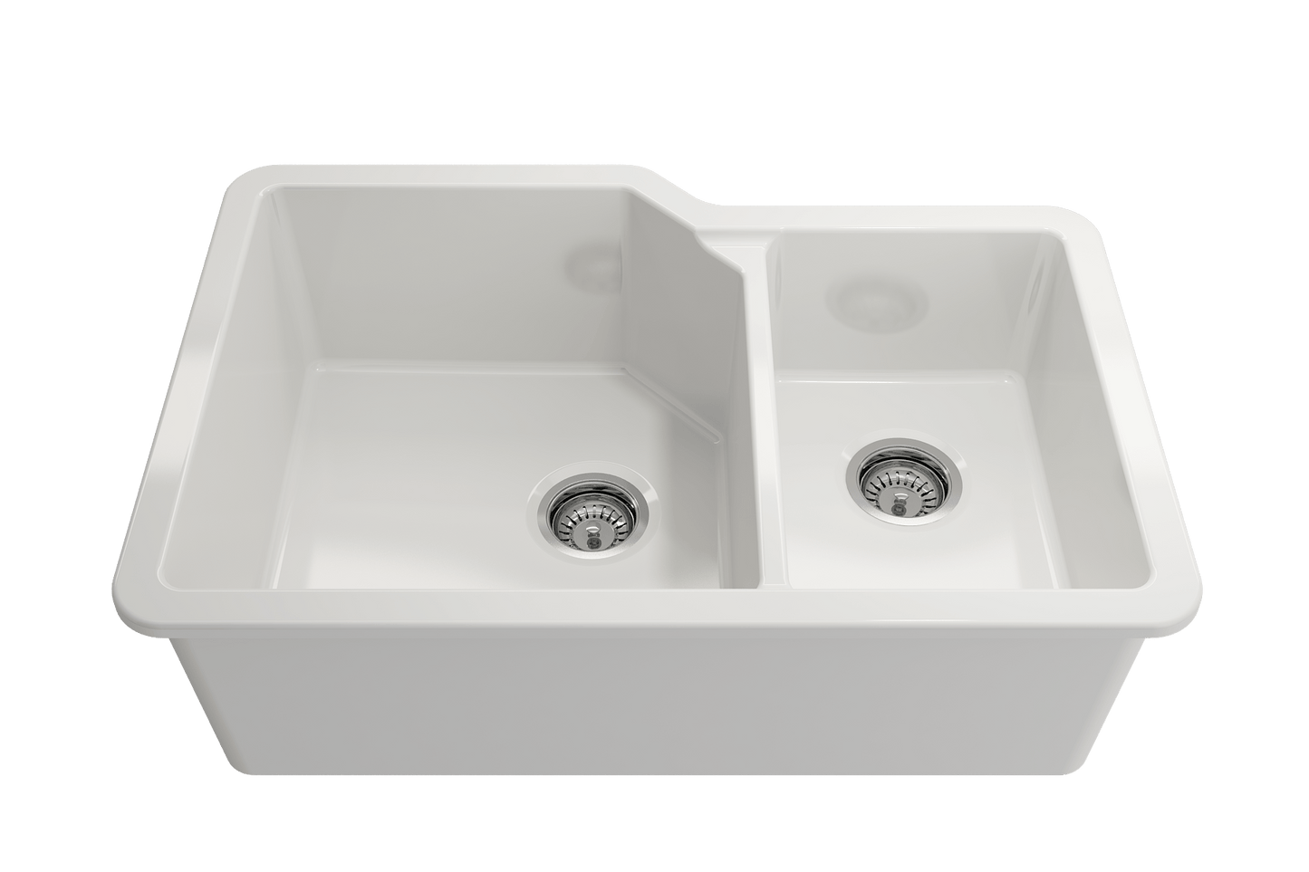 Bocchi SOTTO 33" Fireclay Double Bowl Kitchen Sink with Protective Bottom Grid and Strainer