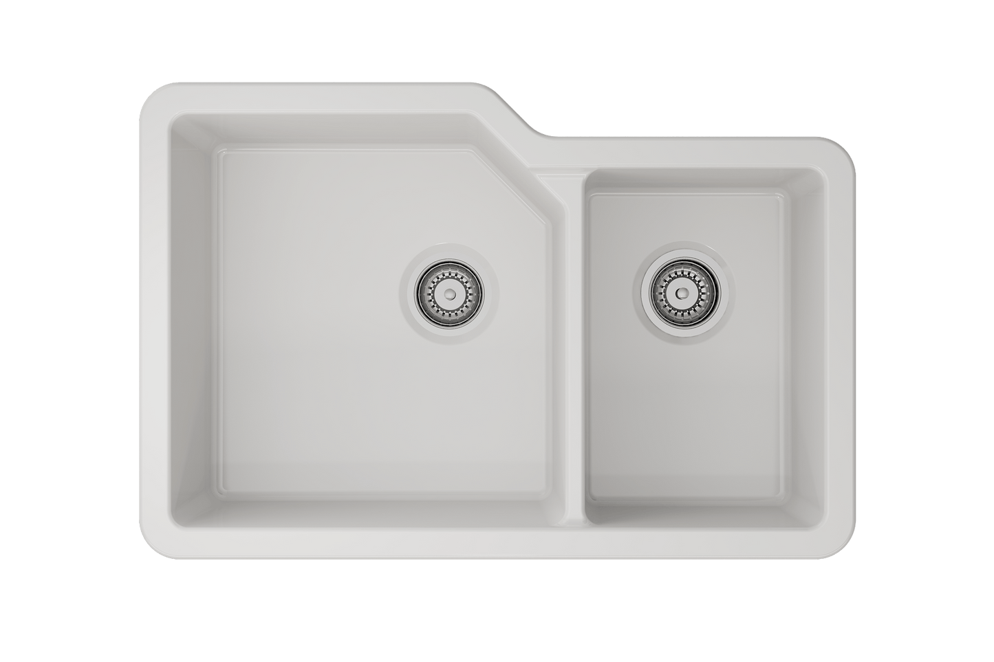 Bocchi SOTTO 33" Fireclay Double Bowl Kitchen Sink with Protective Bottom Grid and Strainer