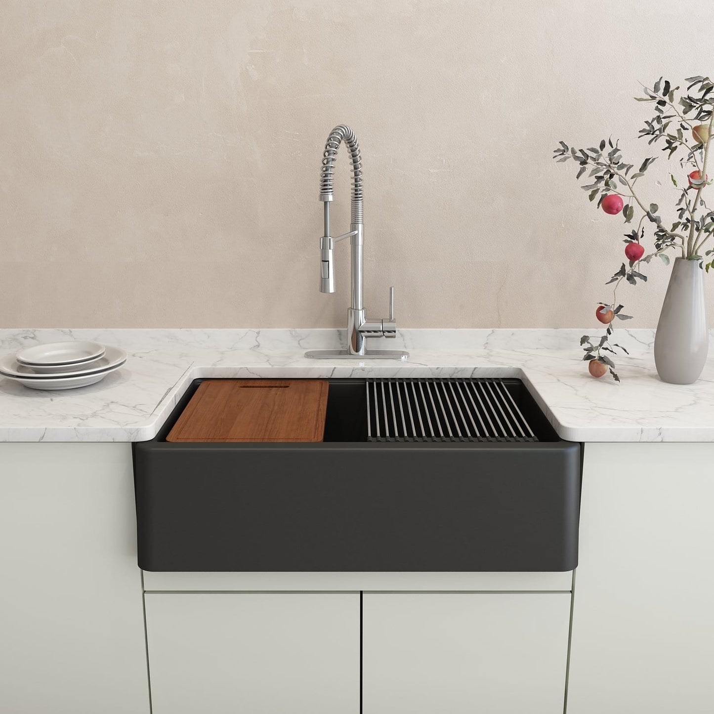 BOCCHI ARONA 33" Single Bowl Granite Kitchen Sink with Integrated Workstation and Accessories