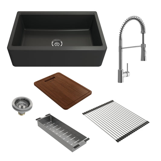 BOCCHI ARONA 33" Granite Composite Kitchen Sink with Integrated Workstation and Accessories with Livenza 2.0 Faucet