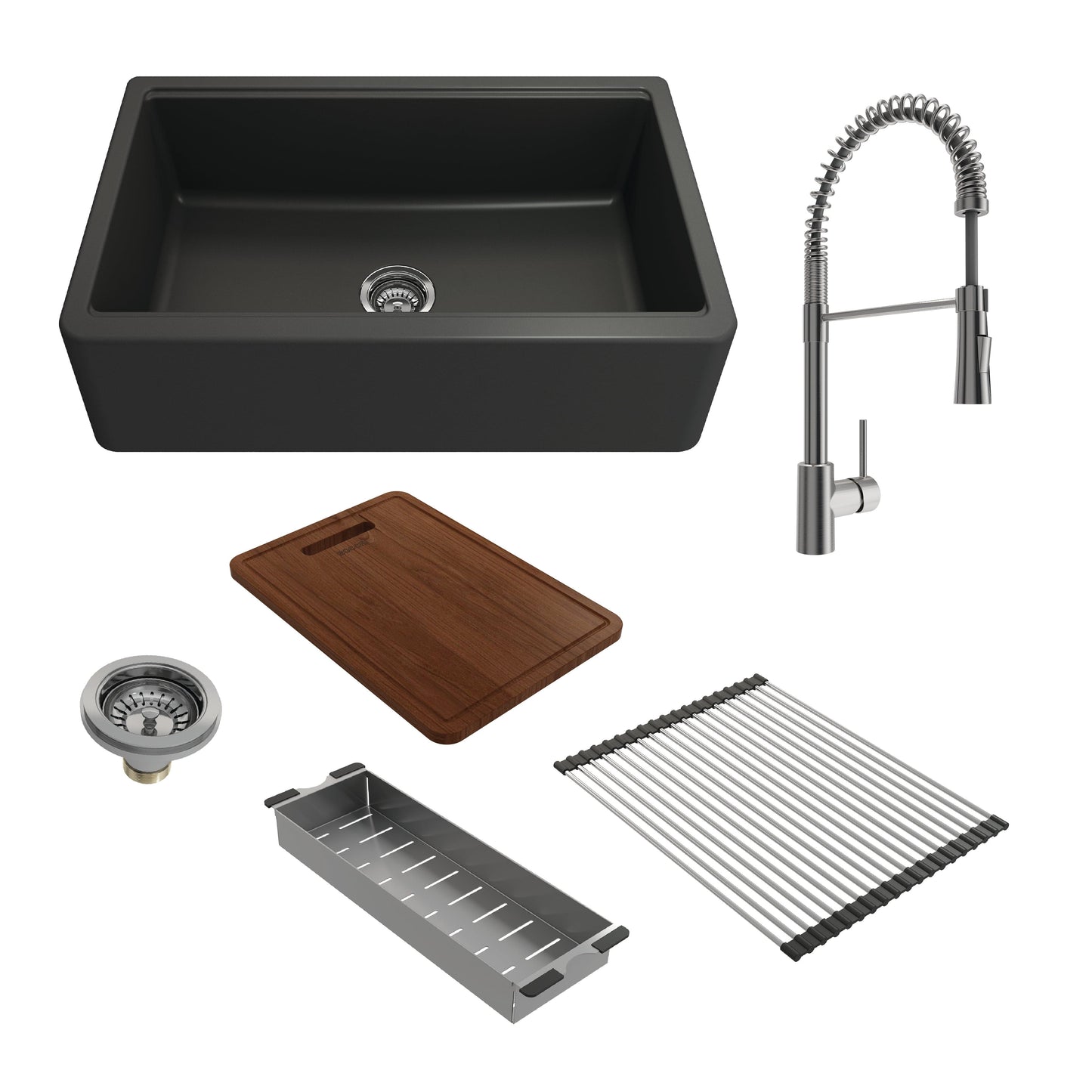 BOCCHI ARONA 33" Granite Composite Kitchen Sink with Integrated Workstation and Accessories with Livenza 2.0 Faucet