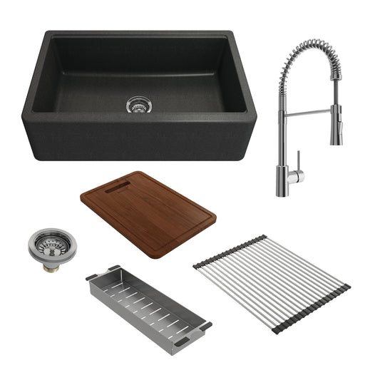 BOCCHI ARONA 33" Granite Composite Kitchen Sink with Integrated Workstation and Accessories with Livenza 2.0 Faucet