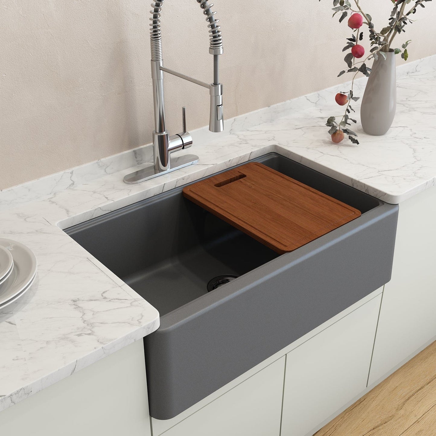 BOCCHI ARONA 33" Single Bowl Granite Kitchen Sink with Integrated Workstation and Accessories