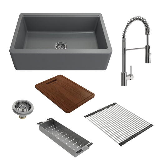 BOCCHI ARONA 33" Granite Composite Kitchen Sink with Integrated Workstation and Accessories with Livenza 2.0 Faucet