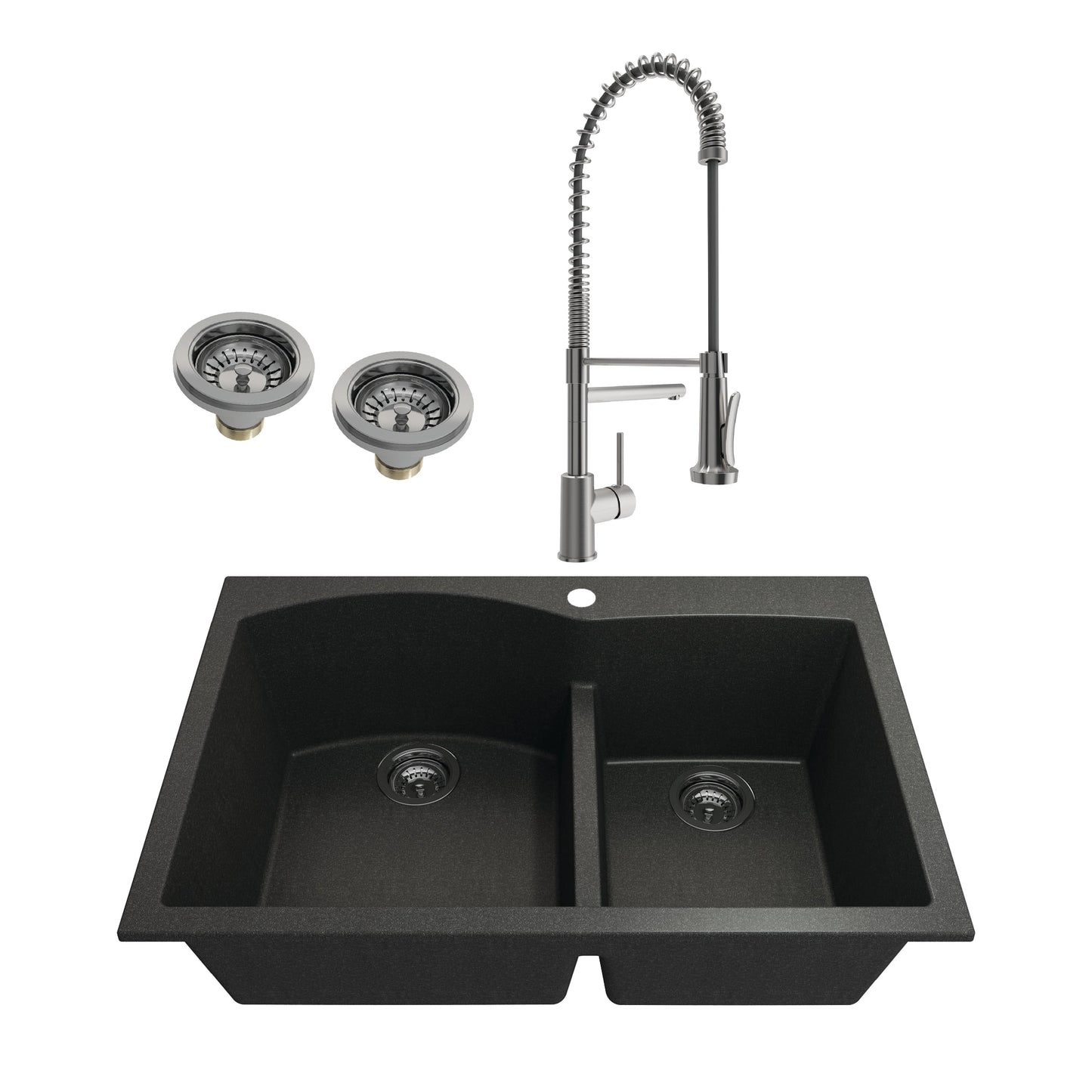 BOCCHI CAMPINO DUO 33" Granite Composite Kitchen Sink & Strainers with Maggiore 2.0 Faucet