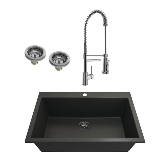 BOCCHI CAMPINO UNO 33" Granite Composite Kitchen Sink & Strainers with Maggiore 2.0 Faucet