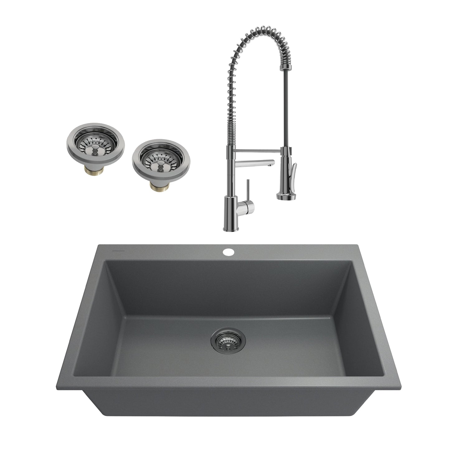 BOCCHI CAMPINO UNO 33" Granite Composite Kitchen Sink & Strainers with Maggiore 2.0 Faucet