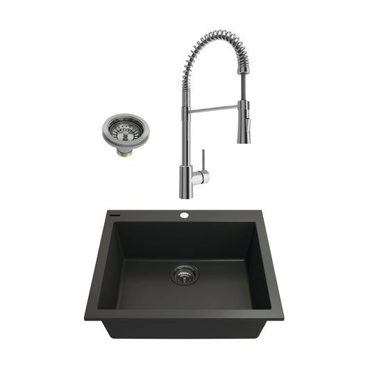 BOCCHI CAMPINO UNO 24" Granite Composite Kitchen Sink & Strainers with Livenza 2.0 Faucet