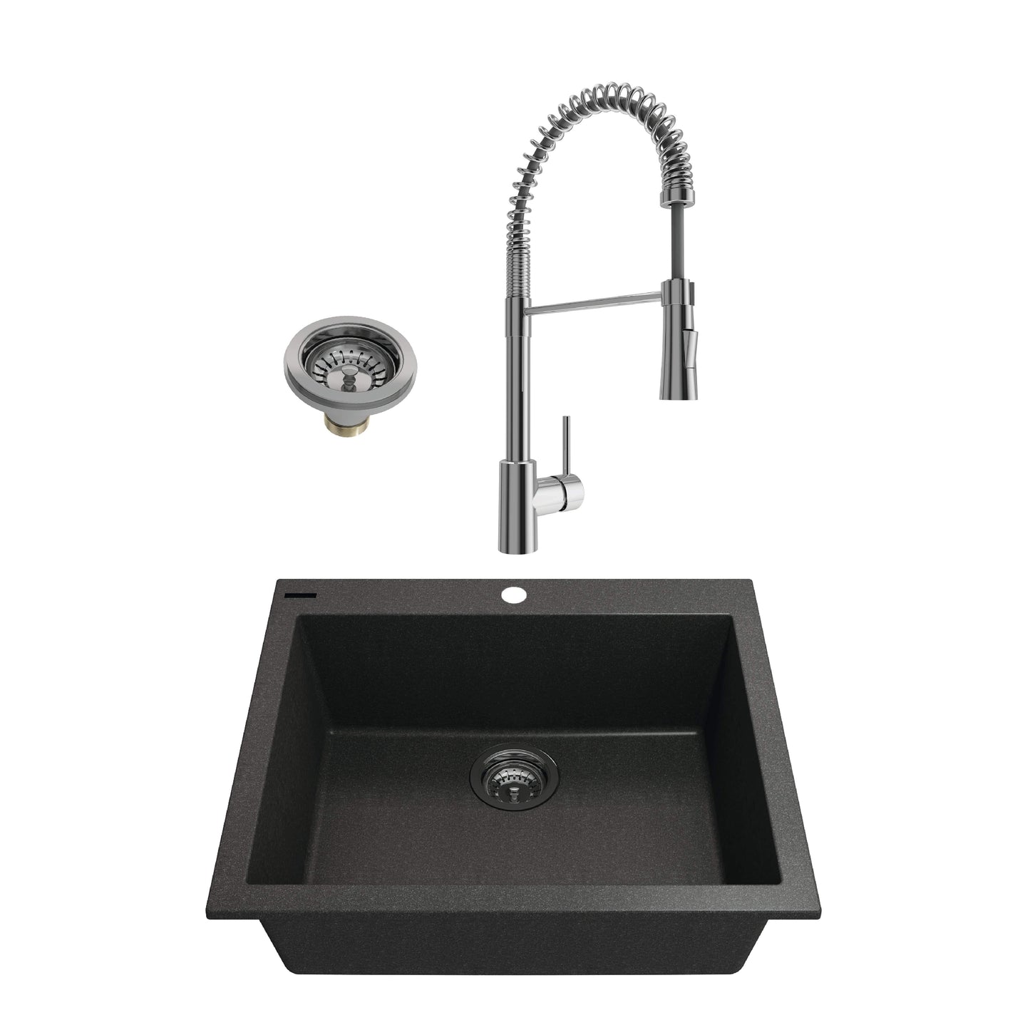 BOCCHI CAMPINO UNO 24" Granite Composite Kitchen Sink & Strainers with Livenza 2.0 Faucet