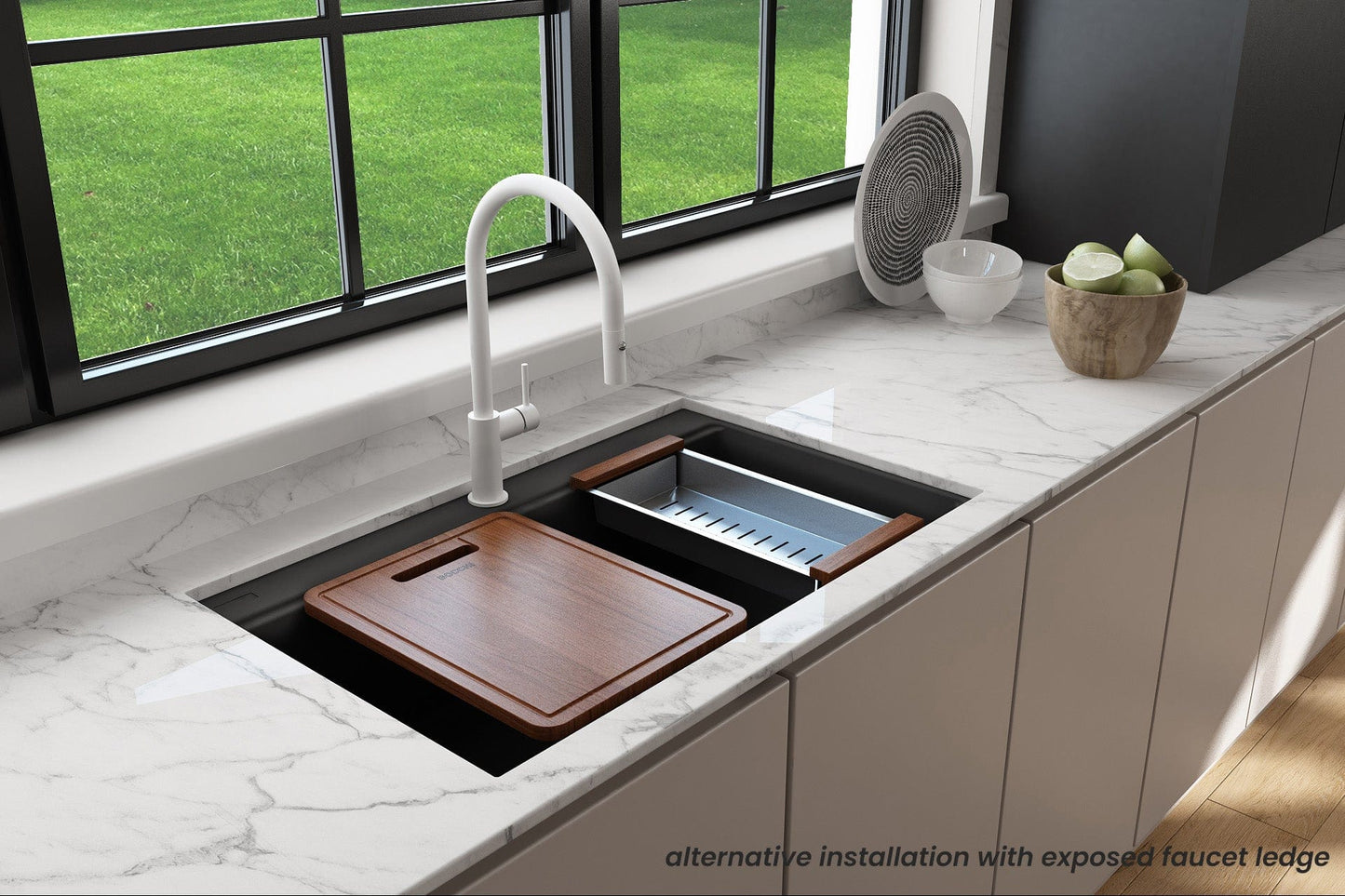 BOCCHI BAVENO LUX 34" Dual-Mount Single Bowl Granite Composite Kitchen Sink with Integrated Workstation and Accessories