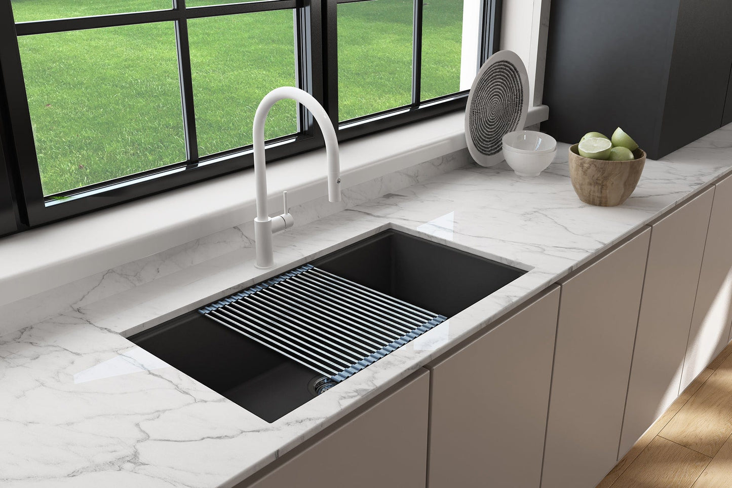 BOCCHI BAVENO LUX 34" Dual-Mount Single Bowl Granite Composite Kitchen Sink with Integrated Workstation and Accessories