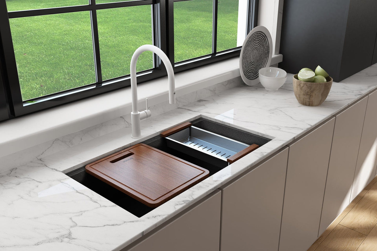 BOCCHI BAVENO LUX 34" Dual-Mount Single Bowl Granite Composite Kitchen Sink with Integrated Workstation and Accessories