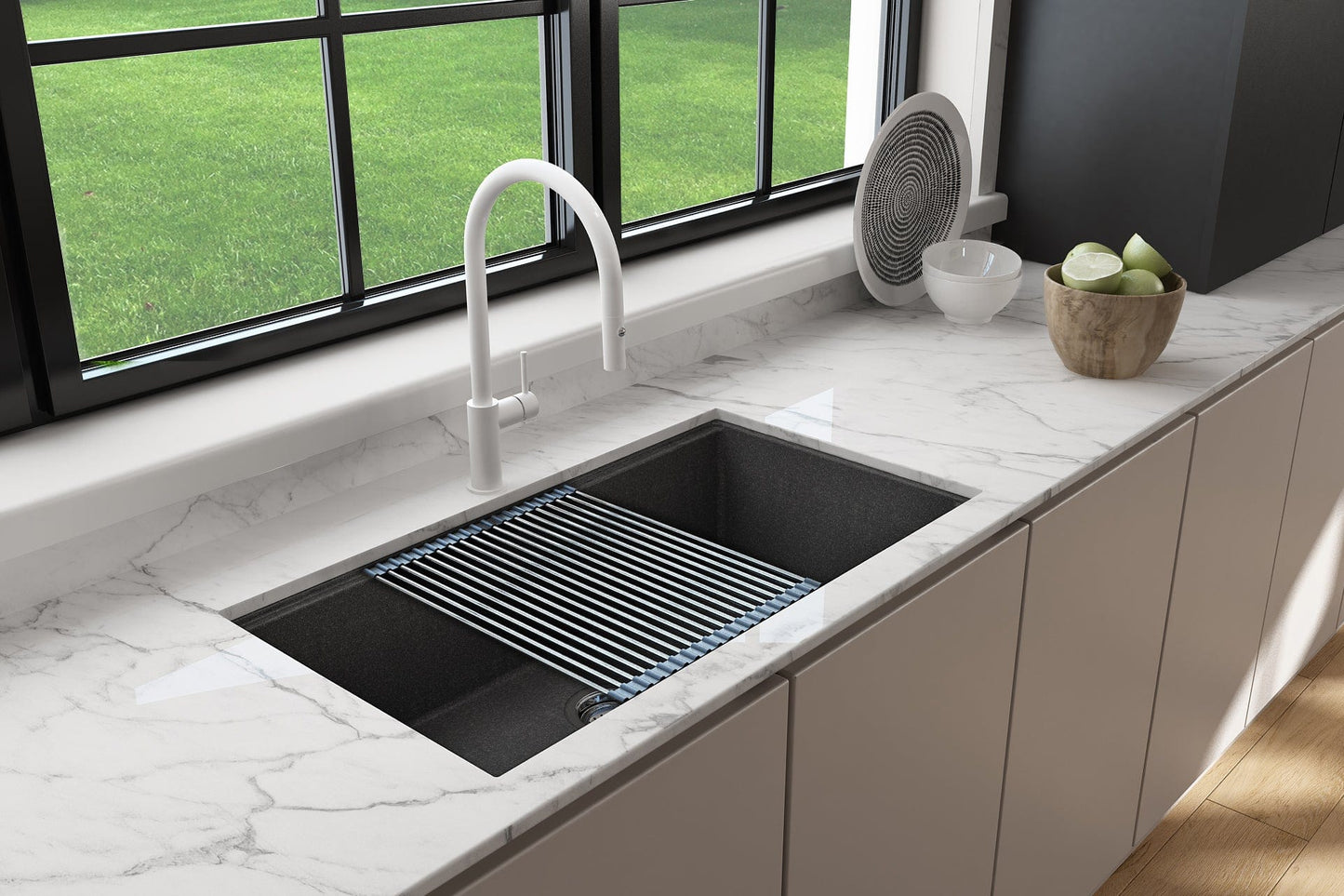 BOCCHI BAVENO LUX 34" Dual-Mount Single Bowl Granite Composite Kitchen Sink with Integrated Workstation and Accessories