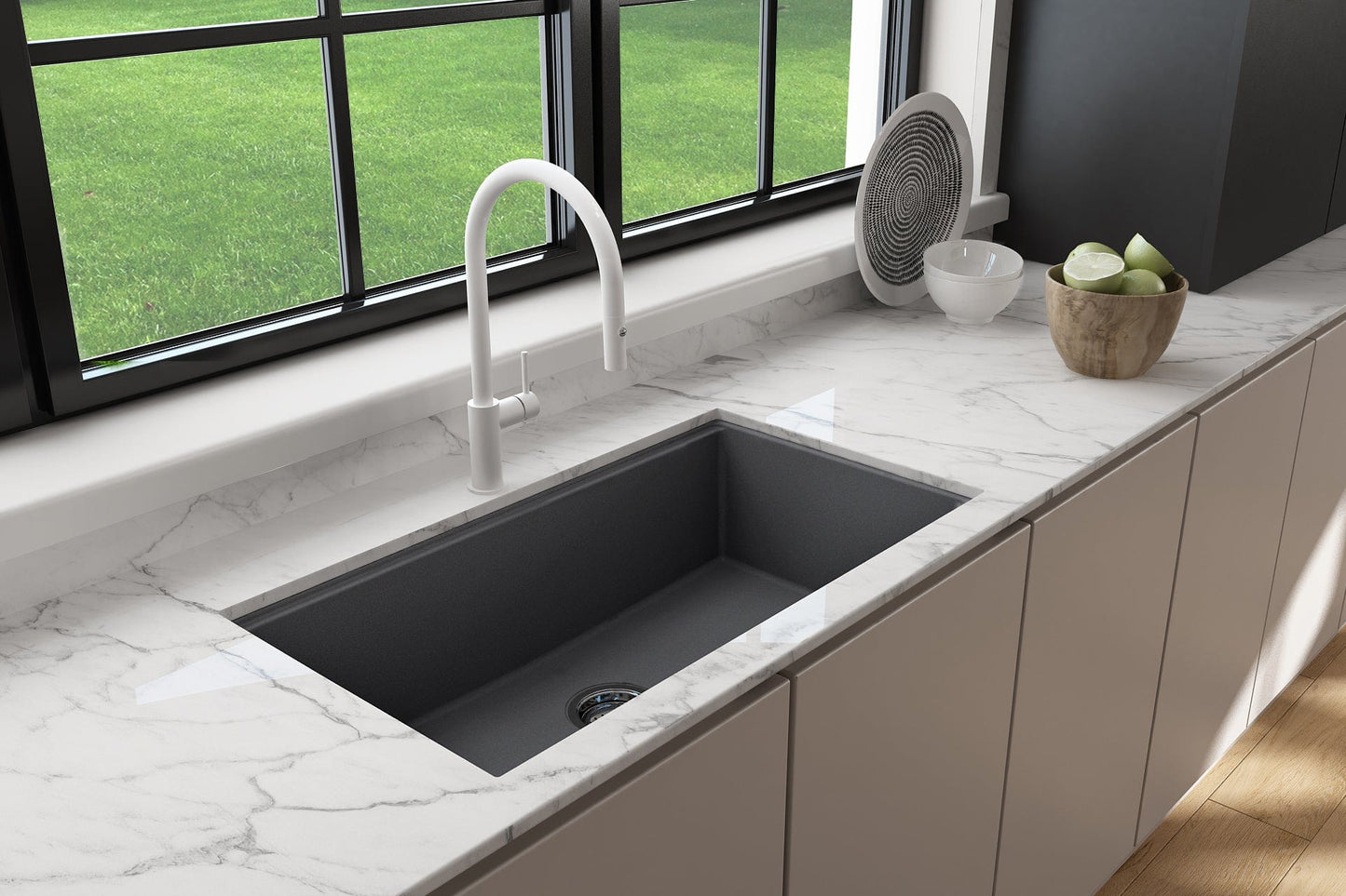 BOCCHI BAVENO LUX 34" Dual-Mount Single Bowl Granite Composite Kitchen Sink with Integrated Workstation and Accessories