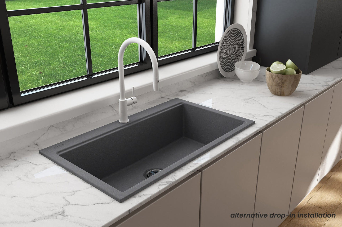 BOCCHI BAVENO LUX 34" Dual-Mount Single Bowl Granite Composite Kitchen Sink with Integrated Workstation and Accessories