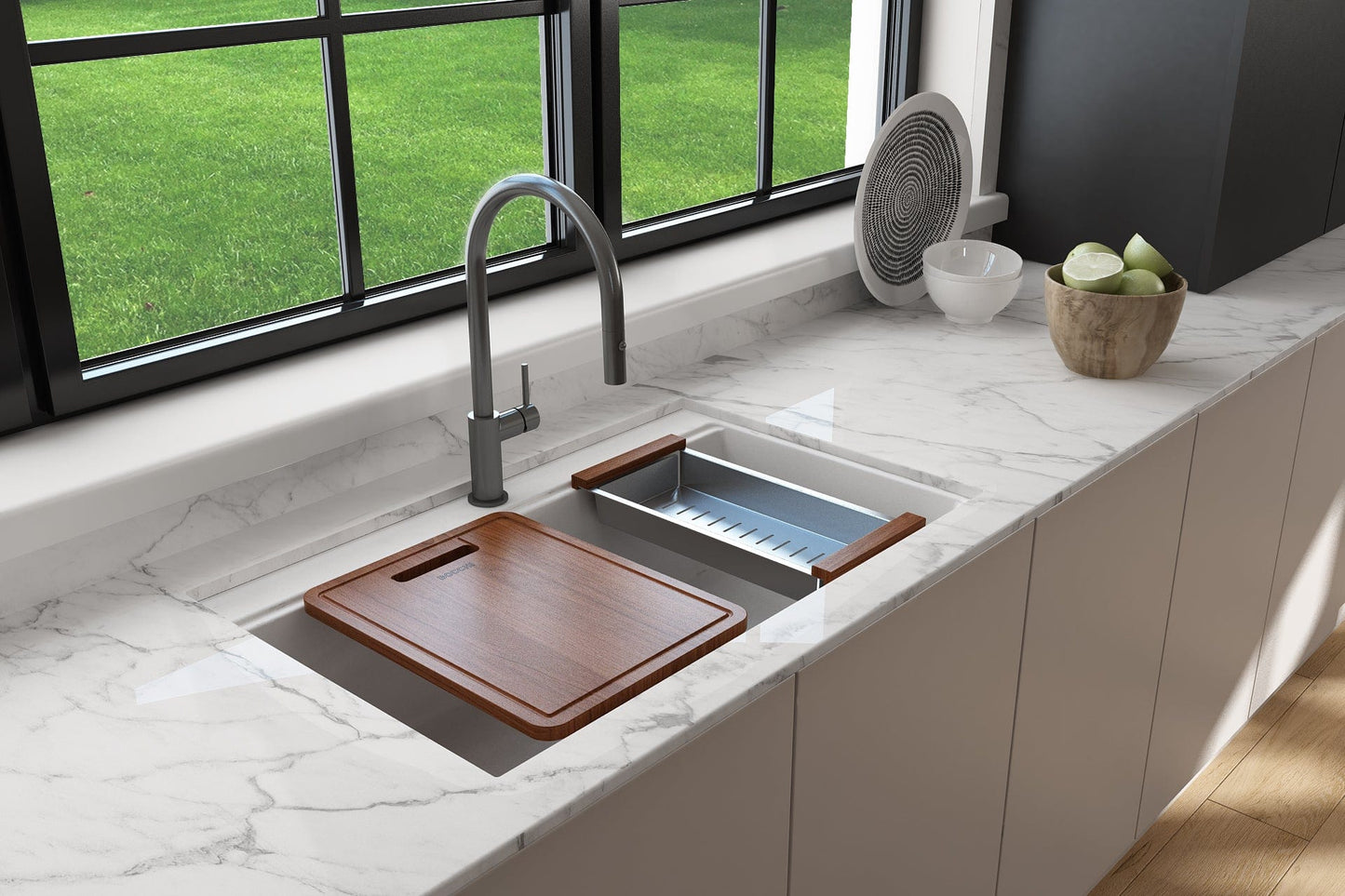 BOCCHI BAVENO LUX 34" Dual-Mount Single Bowl Granite Composite Kitchen Sink with Integrated Workstation and Accessories