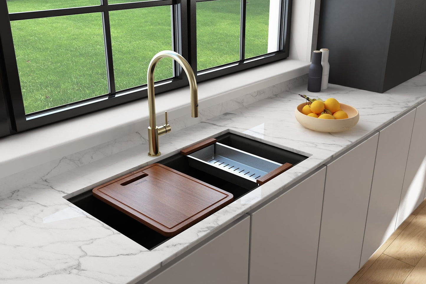 BOCCHI BAVENO LUX 33" Double Bowl Granite Composite Kitchen Sink with Integrated Workstation and Accessories