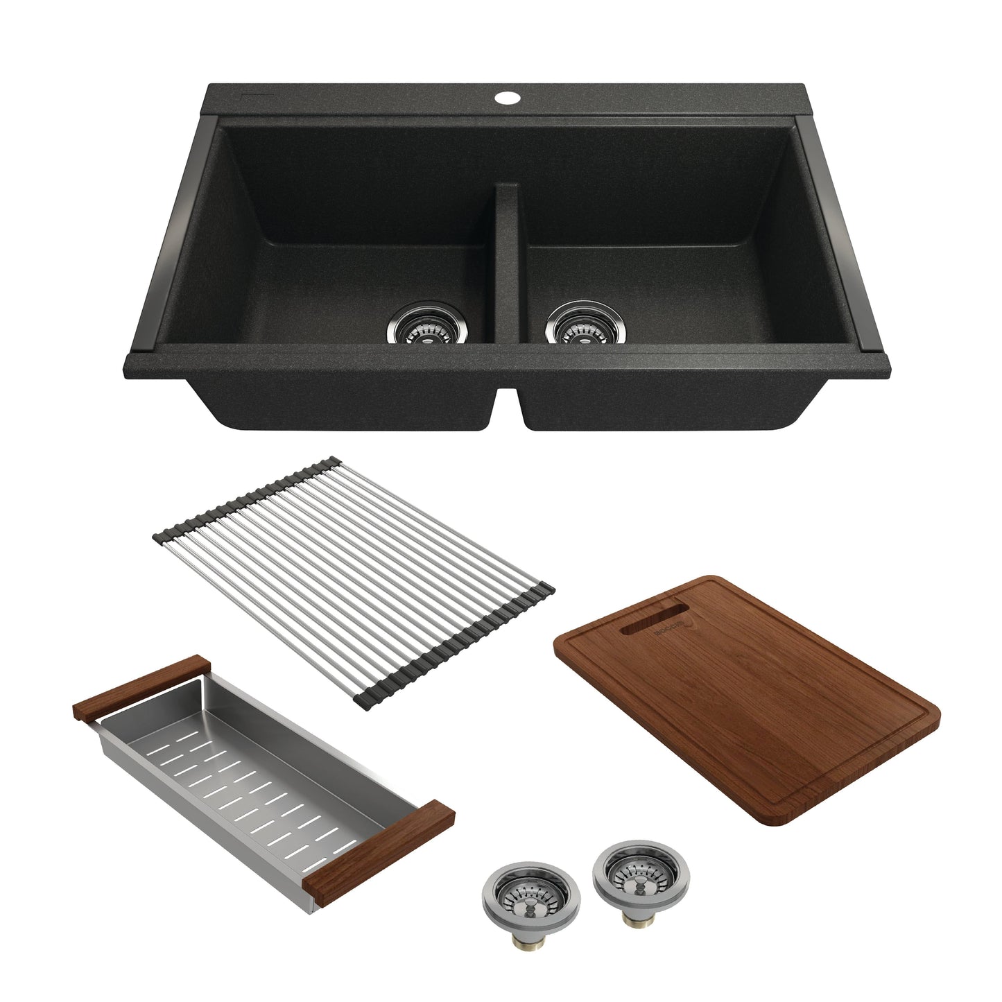 BOCCHI BAVENO LUX 33" Double Bowl Granite Composite Kitchen Sink with Integrated Workstation and Accessories