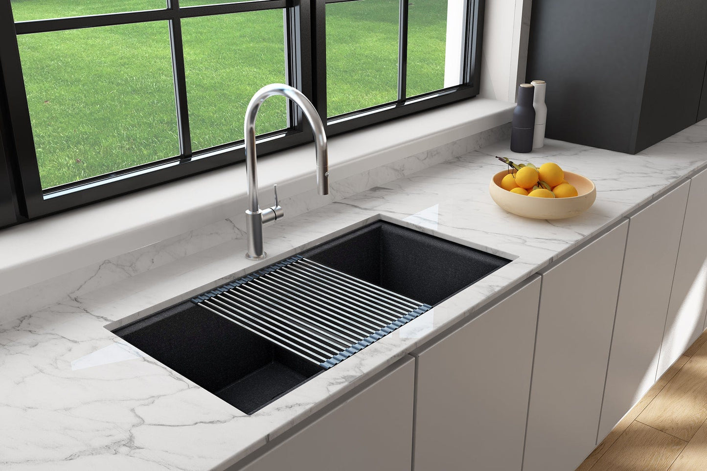 BOCCHI BAVENO LUX 33" Double Bowl Granite Composite Kitchen Sink with Integrated Workstation and Accessories