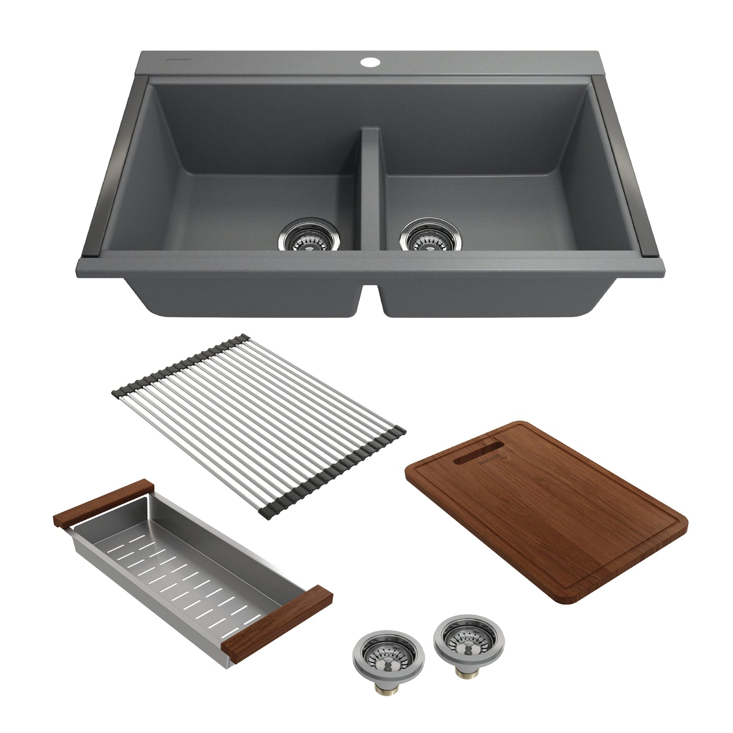 BOCCHI BAVENO LUX 33" Double Bowl Granite Composite Kitchen Sink with Integrated Workstation and Accessories