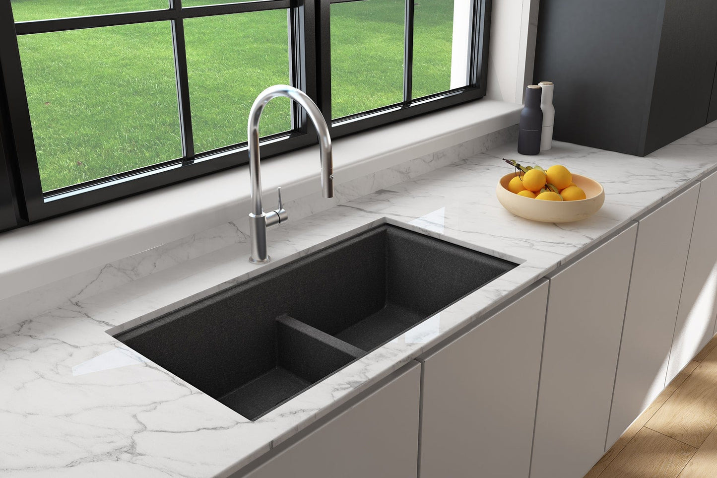 BOCCHI BAVENO LUX 33" Double Bowl Granite Composite Kitchen Sink with Integrated Workstation and Accessories