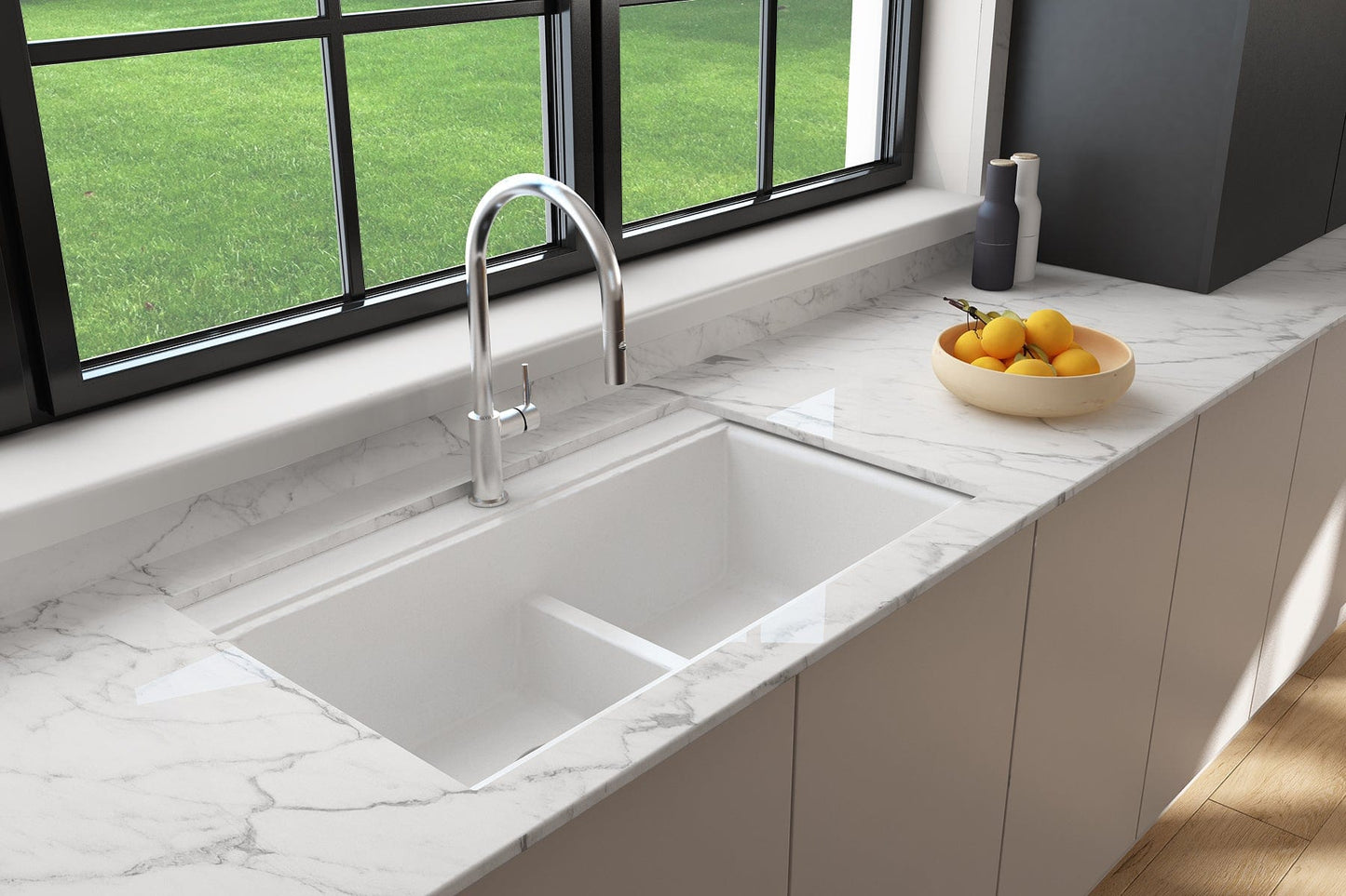 BOCCHI BAVENO LUX 33" Double Bowl Granite Composite Kitchen Sink with Integrated Workstation and Accessories