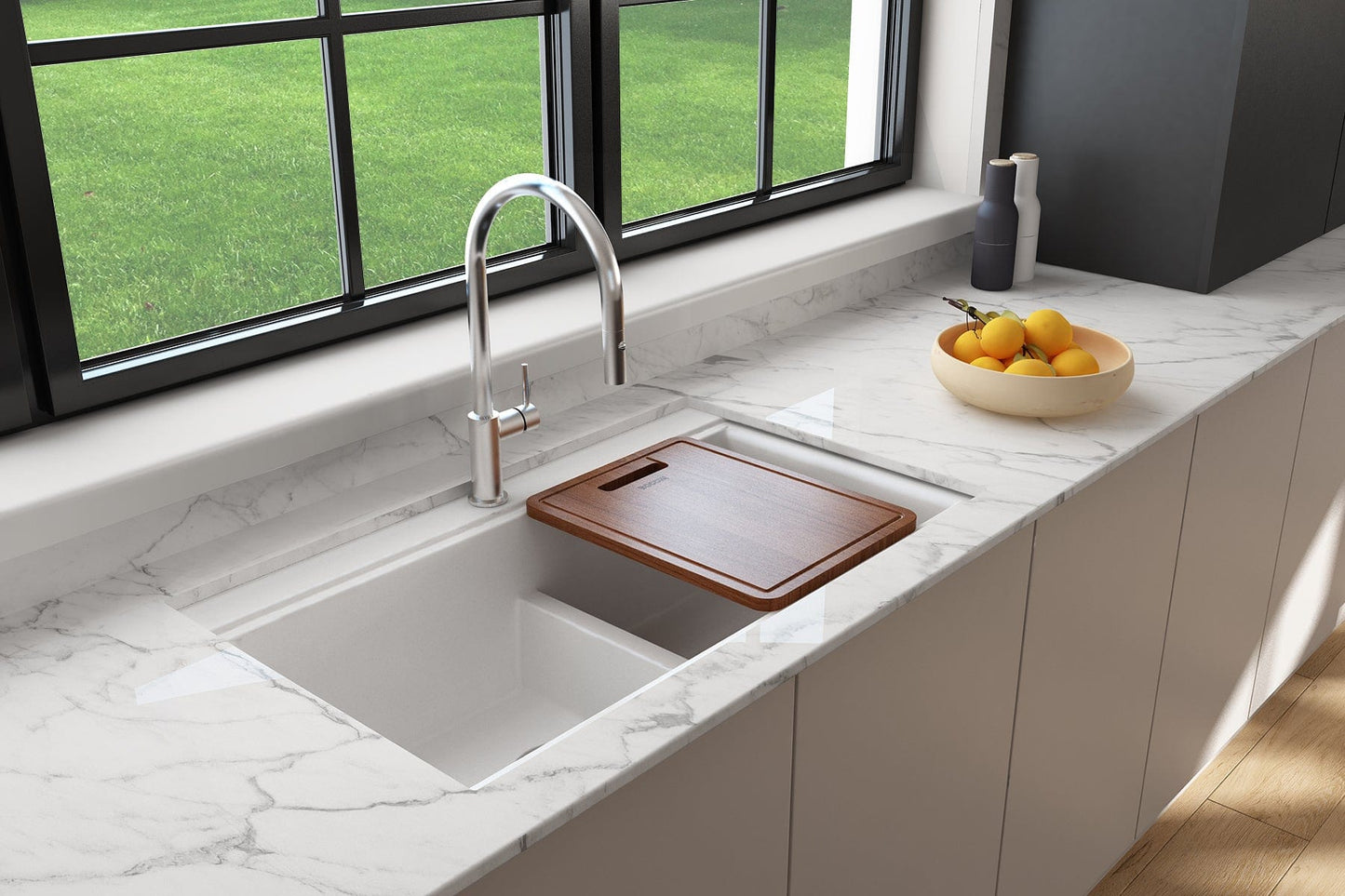 BOCCHI BAVENO LUX 33" Double Bowl Granite Composite Kitchen Sink with Integrated Workstation and Accessories