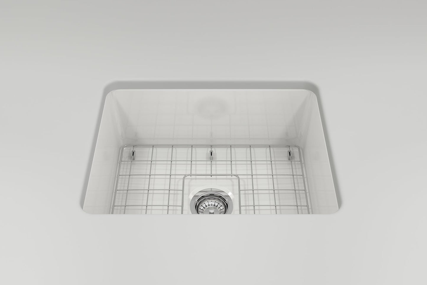 BOCCHI SOTTO 24" Fireclay Dual-Mount Single Bowl Kitchen Sink with Protective Bottom Grid and Strainer