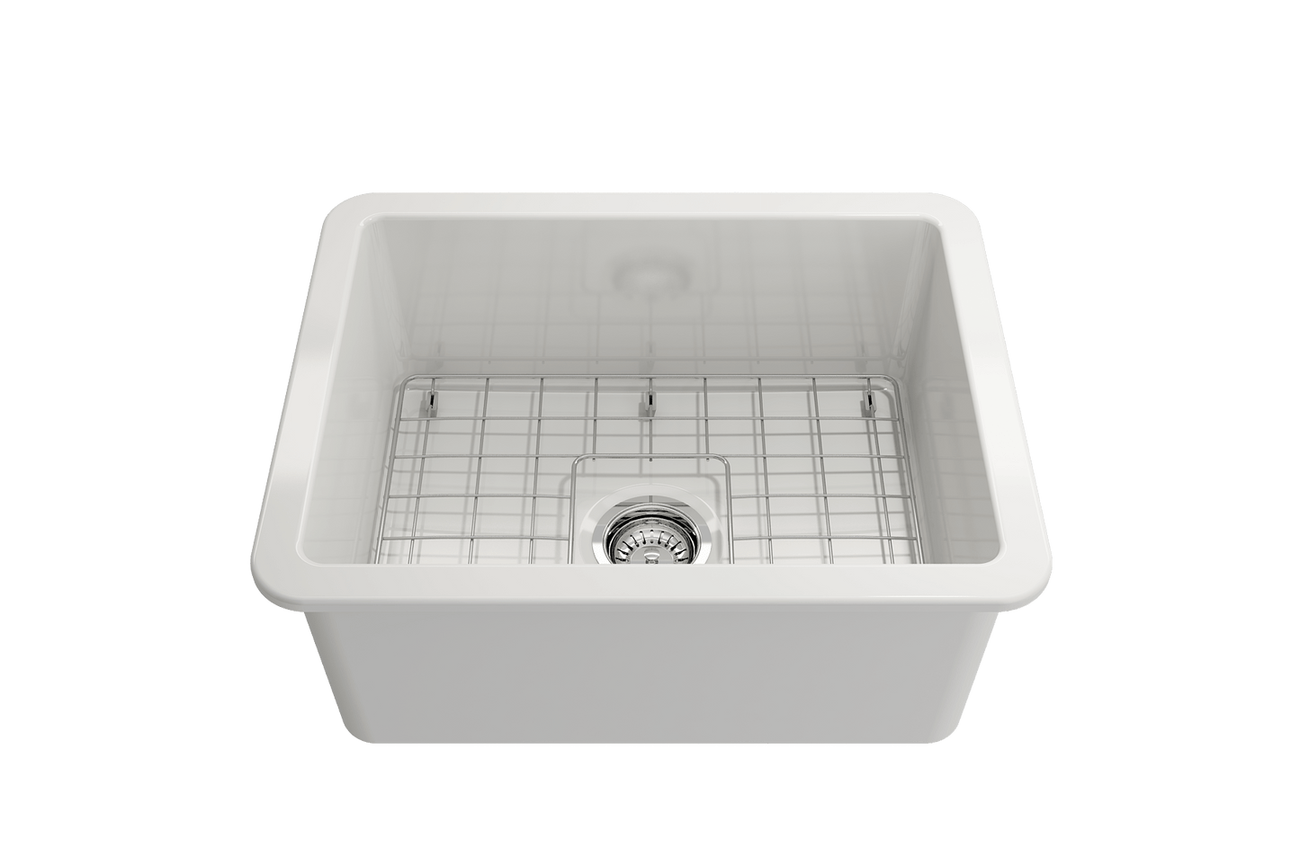 BOCCHI SOTTO 24" Fireclay Dual-Mount Single Bowl Kitchen Sink with Protective Bottom Grid and Strainer