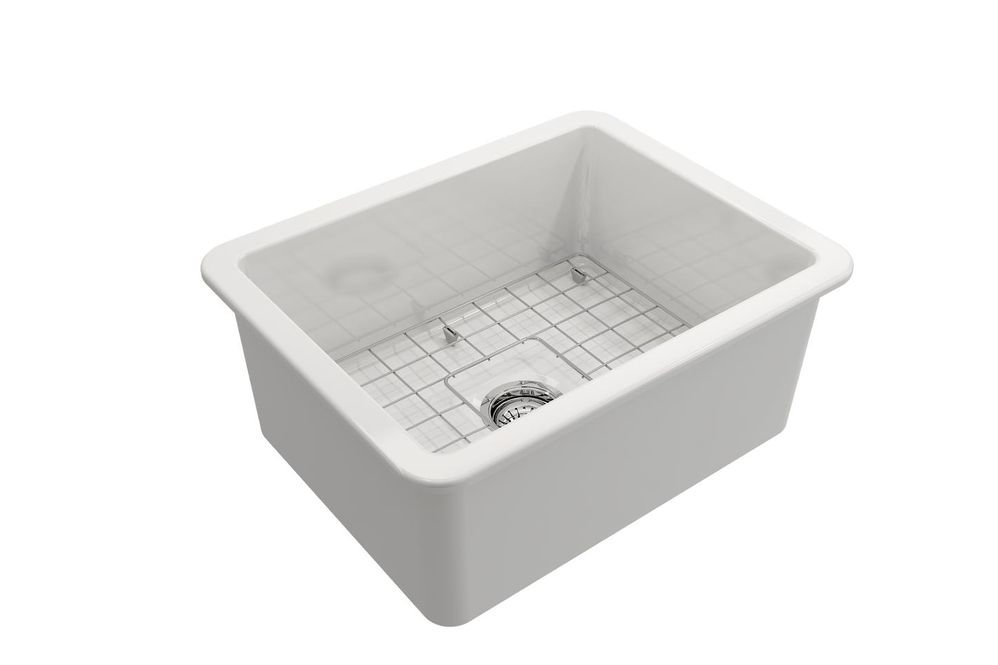 BOCCHI SOTTO 24" Fireclay Dual-Mount Single Bowl Kitchen Sink with Protective Bottom Grid and Strainer