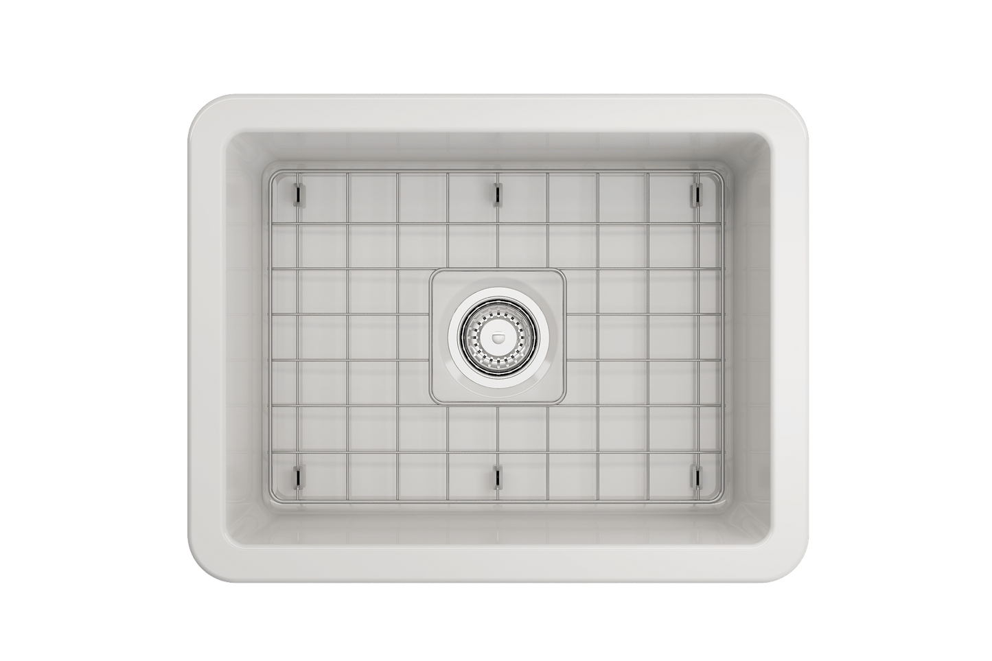 BOCCHI SOTTO 24" Fireclay Dual-Mount Single Bowl Kitchen Sink with Protective Bottom Grid and Strainer