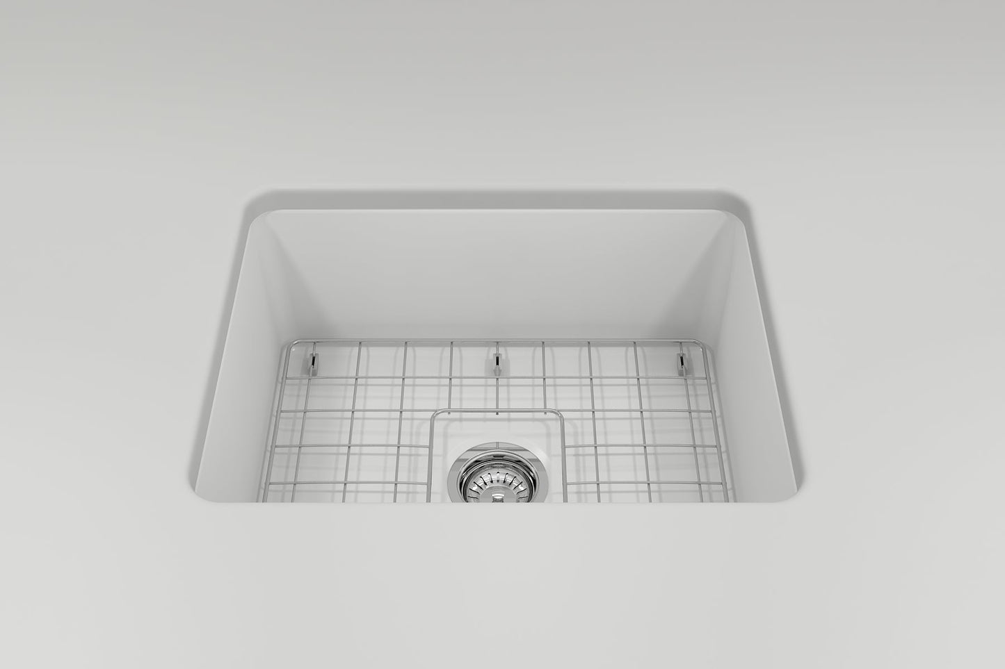 BOCCHI SOTTO 24" Fireclay Dual-Mount Single Bowl Kitchen Sink with Protective Bottom Grid and Strainer